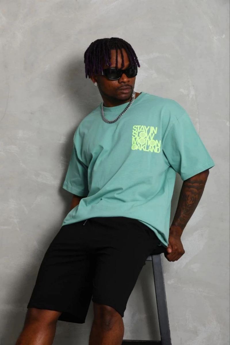 Erkek Baskılı T-Shirt Kısa Kol Bisiklet Yaka Regular Fit Tişört - Mint Yeşili