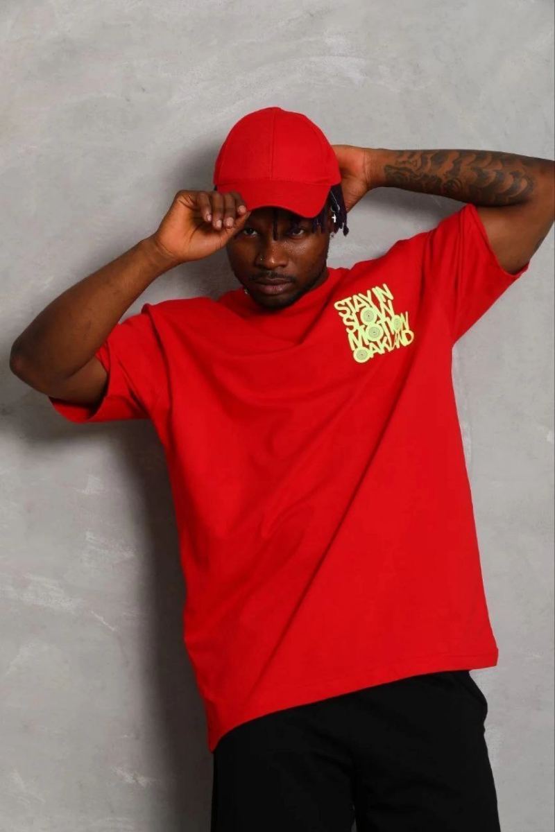 Erkek Baskılı T-Shirt Kısa Kol Bisiklet Yaka Regular Fit Tişört - Kırmızı