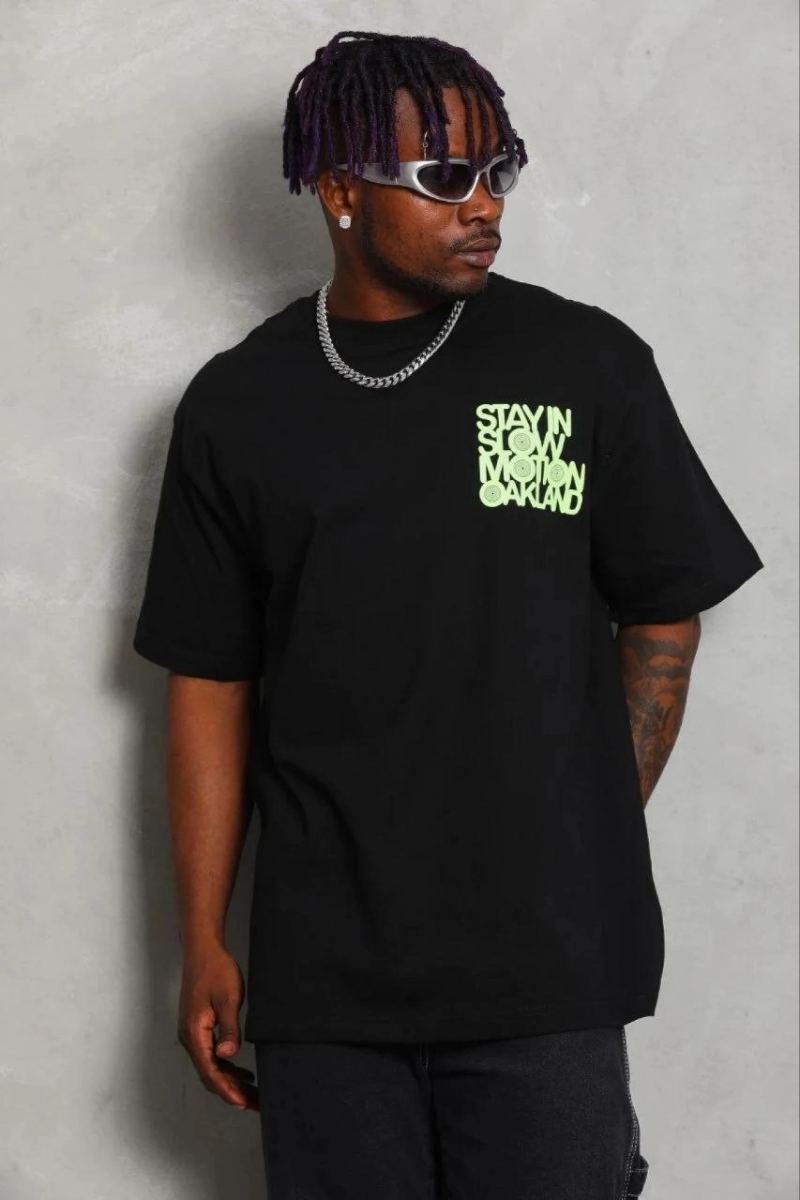 Erkek Baskılı T-Shirt Kısa Kol Bisiklet Yaka Regular Fit Tişört - Siyah