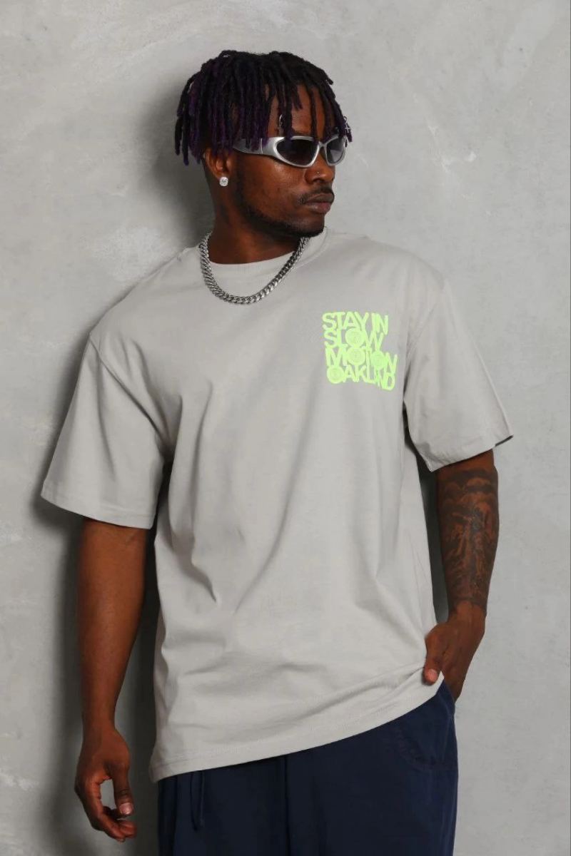 Erkek Baskılı T-Shirt Kısa Kol Bisiklet Yaka Regular Fit Tişört - Gri