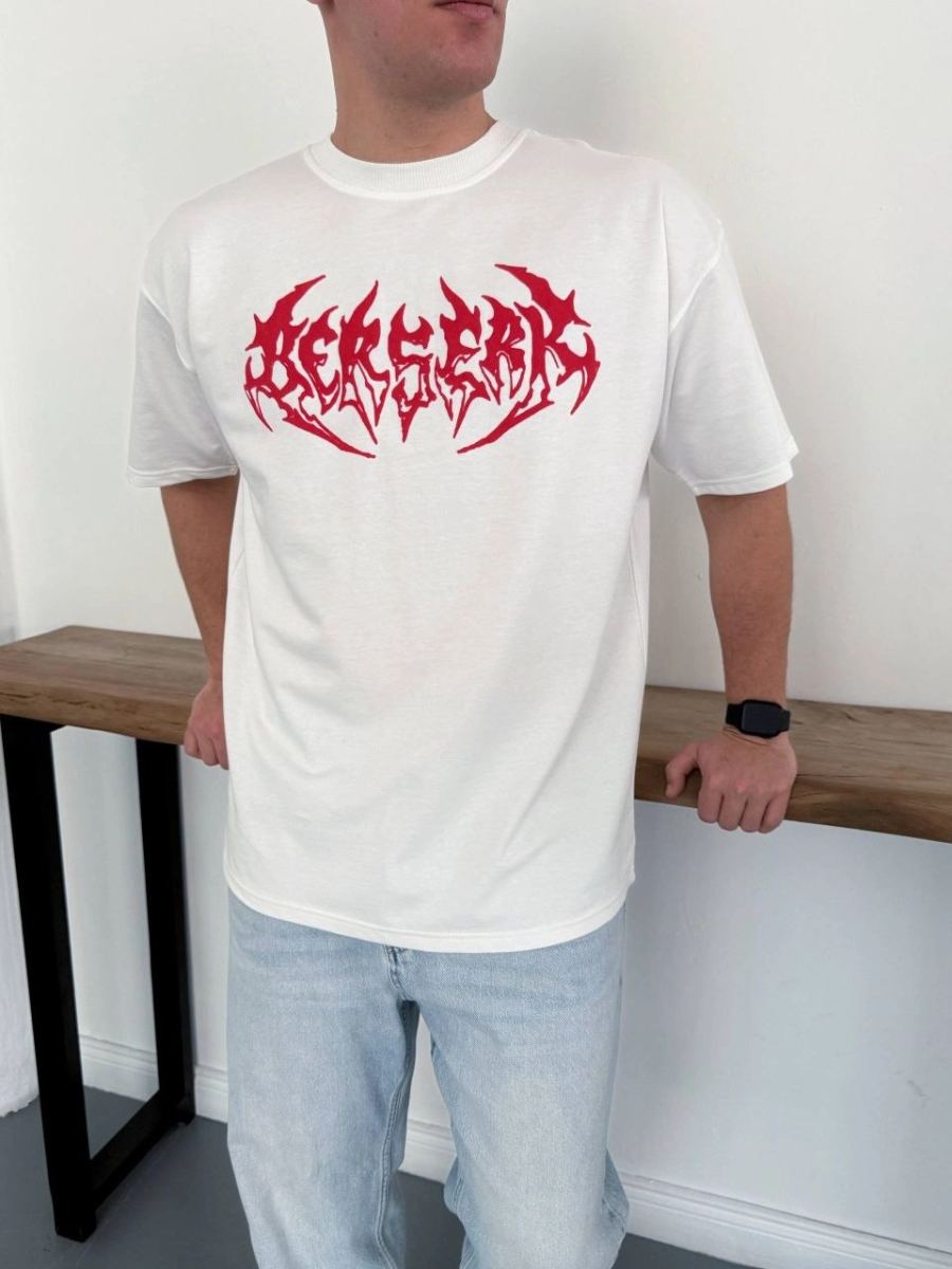 Erkek Kısa Kol Yazlık Tişört Bisiklet Yaka Baskılı Oversize T-Shirt - Beyaz