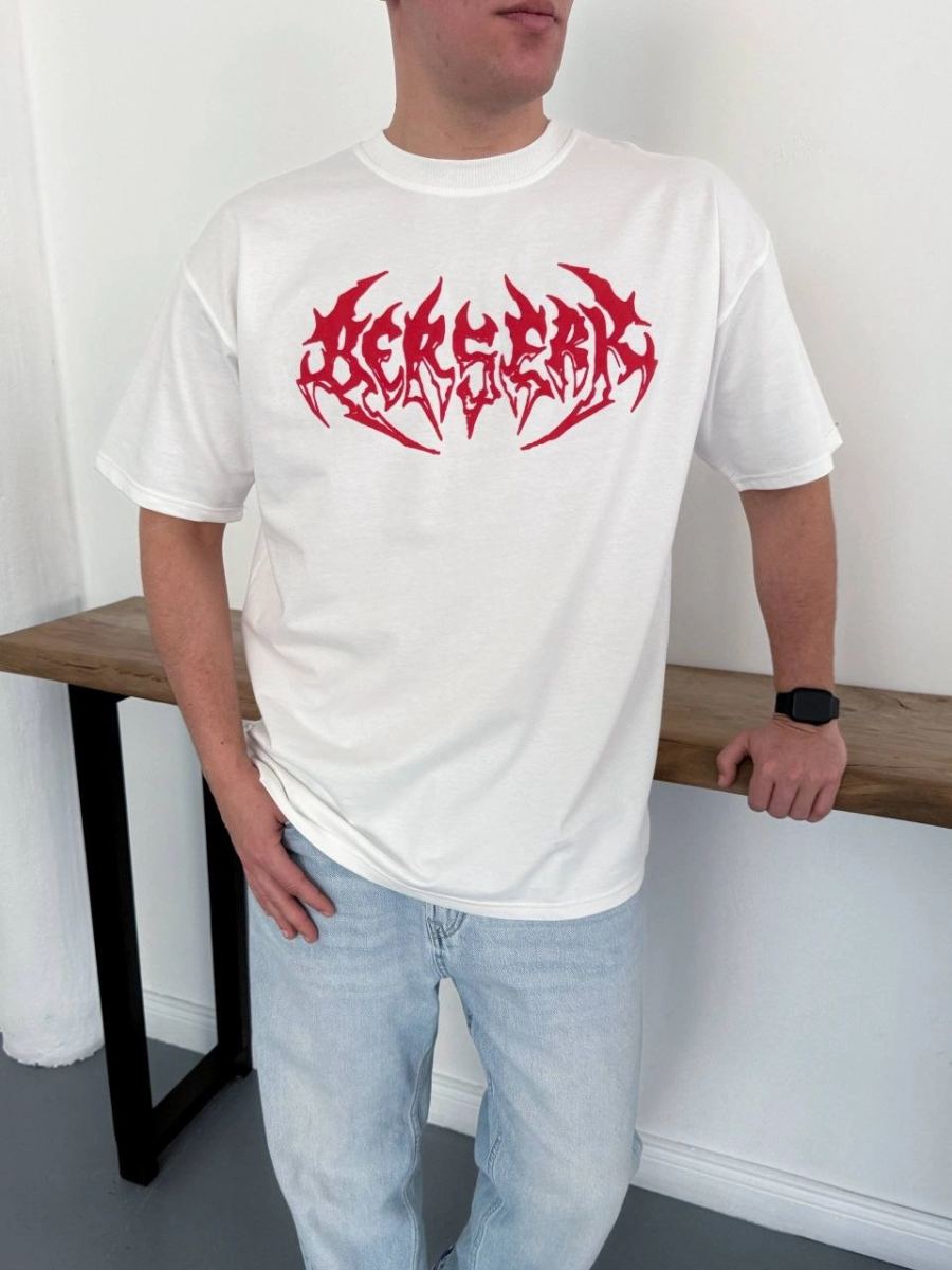 Erkek Kısa Kol Yazlık Tişört Bisiklet Yaka Baskılı Oversize T-Shirt - Beyaz