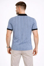 Erkek Polo Yaka Çizgili Tişört Kısa Kol Düğmeli Yazlık T-Shirt - Bebek Mavisi