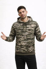 Erkek Kamuflaj Desenli 2 İplik 4 Mevsim Kapüşonlu Kanguru Cepli Hoodie Sweatshirt - Kamuflaj