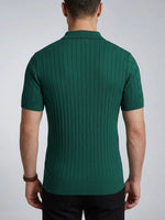 Erkek Yazlık Triko Saç Örgü Tişört Kısa Kol Polo Yaka Fermuarlı T-Shirt - Haki