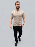 Erkek Yazlık Triko Dokuma Tişört Kısa Kol Polo Yaka T-Shirt - Bej