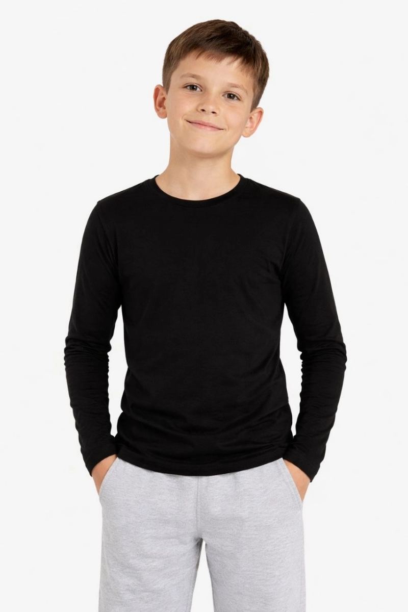 Erkek Çocuk Basic Uzun Kollu Tişört Okul Günlük Rahat T-Shirt - Siyah