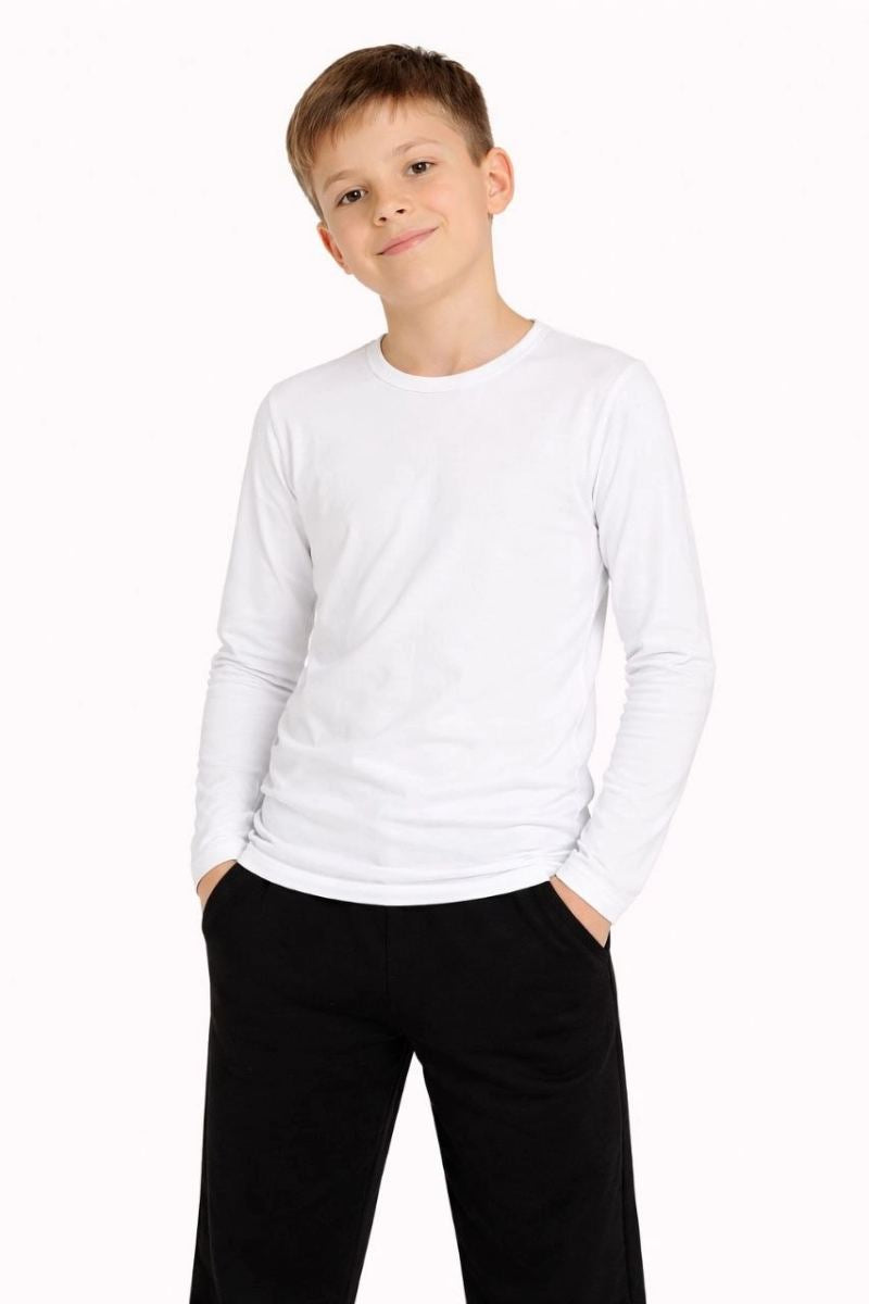 Erkek Çocuk Basic Uzun Kollu Tişört Okul Günlük Rahat T-Shirt - Beyaz