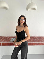 Kadın Derin Dekolte Askılı Body Sırt Dekolteli Şık Kolsuz Yazlık Bodysuit - Siyah