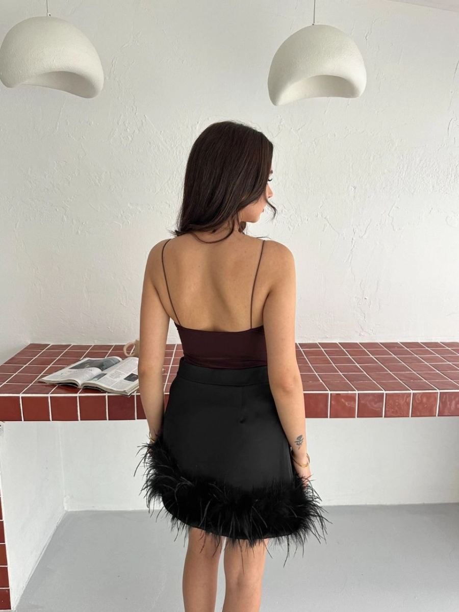 Kadın Derin Dekolte Askılı Body Sırt Dekolteli Şık Kolsuz Yazlık Bodysuit - Kahverengi
