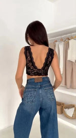 Kadın Dantel Bralet Crop Sütyen V Yaka Askılı Şık Esnek Rahat - Siyah