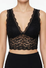 Kadın Dantel Bralet Crop Sütyen V Yaka Askılı Şık Esnek Rahat - Siyah
