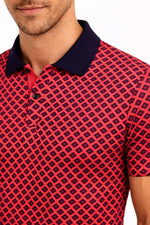 Erkek Pike Kumaş Polo Yaka Desenli Tişört Kısa Kol Yazlık T-Shirt - Kırmızı