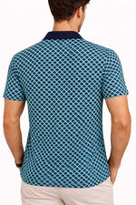 Erkek Pike Kumaş Polo Yaka Desenli Tişört Kısa Kol Yazlık T-Shirt - Turkuaz