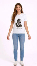 Kız Çocuk Atatürk Baskılı Tişört Kısa Kollu Bisiklet Yaka T-Shirt - Beyaz