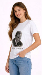 Kız Çocuk Atatürk Baskılı Tişört Kısa Kollu Bisiklet Yaka T-Shirt - Beyaz