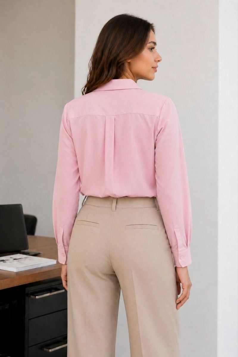 Kadın Uzun Kol Gömlek Düğmeli Klasik Yaka Günlük ve Ofis Şıklığına uygun - Toz Pembe