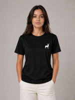 Kadın Minimal Geyik Logolu Tişört Bisiklet Yaka Kısa kol Yazlık T-Shirt - Siyah