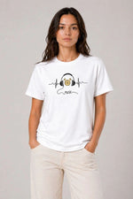 Kadın Müzik Temalı Baskılı Tişört Bisiklet Yaka Kısa Kol T-Shirt - Beyaz