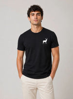 Erkek Minimal Geyik Logolu Tişört Bisiklet Yaka Kısa kol Yazlık T-Shirt - Siyah
