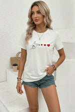 Kadın Minimal Kalp İşaret Baskılı Tişört Kısa Kol Yazlık T-Shirt - Beyaz
