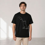 Erkek Minimal Kedi Çizim Baskılı Tişört Kısa Kol Yazlık T-Shirt - Siyah