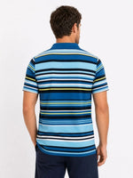 Erkek Çizgili Polo Yaka Tişört Kısa Kol Yazlık T-Shirt Regular Fit - Mavi