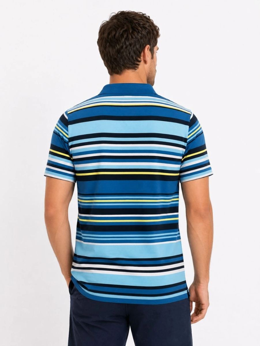 Erkek Çizgili Polo Yaka Tişört Kısa Kol Yazlık T-Shirt Regular Fit - Mavi