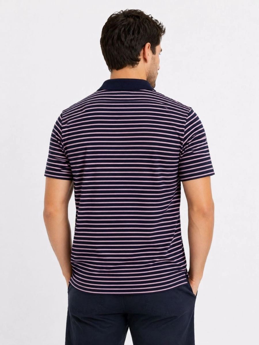 Erkek Pike Kumaş Gül Kurusu Çizgili Polo Yaka Tişört Kısa Kol T-Shirt - Siyah