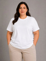 Kadın Battal Big Size Basic Tişört Bisiklet Yaka Rahat Kalıp T-Shirt - Beyaz