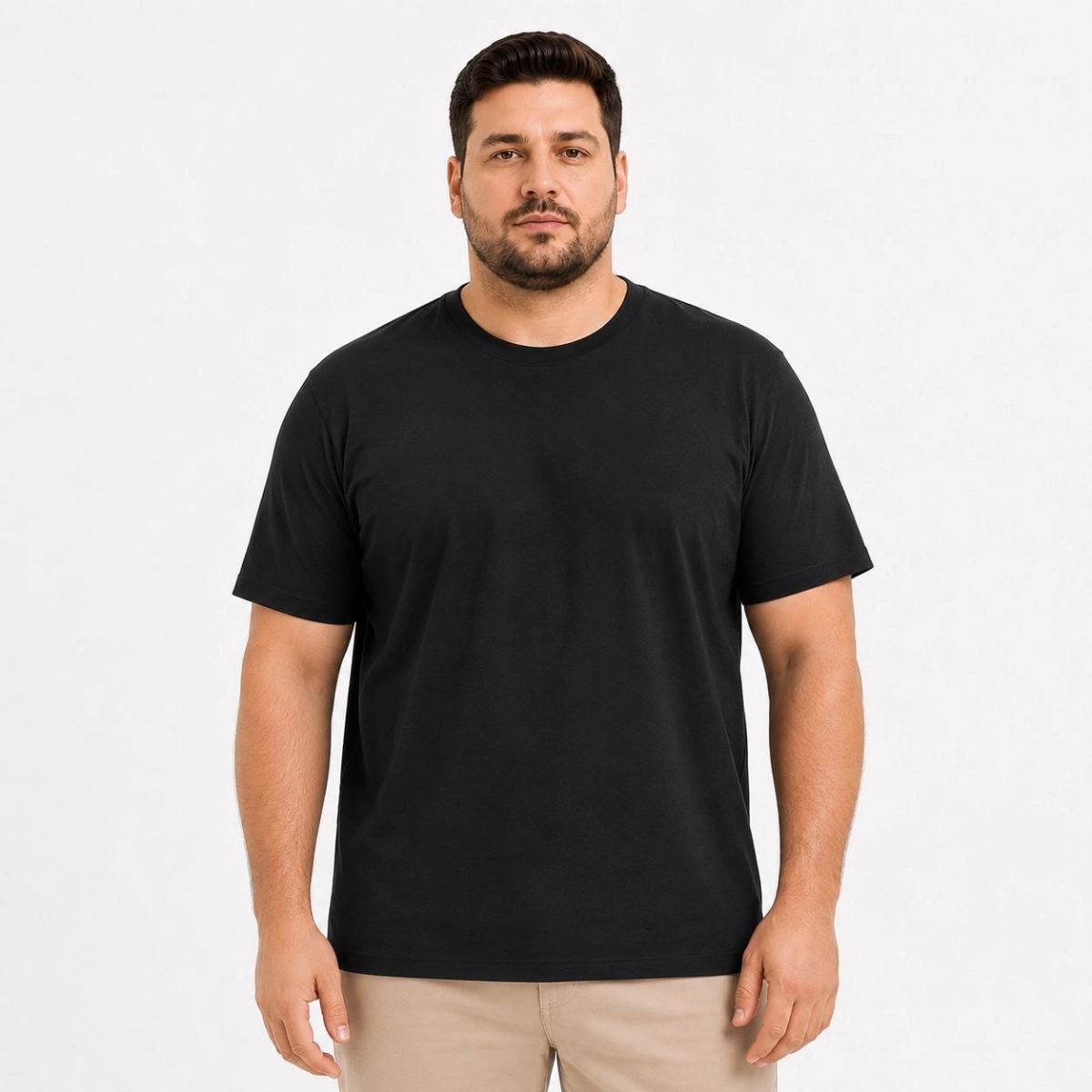Erkek Battal Big Size Basic Tişört Bisiklet Yaka Rahat Kalıp T-Shirt - Siyah