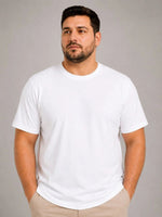 Erkek Battal Big Size Basic Tişört Bisiklet Yaka Rahat Kalıp T-Shirt - Beyaz