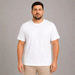 Erkek Battal Big Size Basic Tişört Bisiklet Yaka Rahat Kalıp T-Shirt - Beyaz