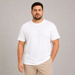 Erkek Battal Big Size Basic Tişört Bisiklet Yaka Rahat Kalıp T-Shirt - Beyaz