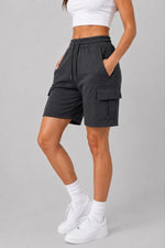 Kadın 4 Cepli Kargo Şort Lastikli Bel Bağcıklı Rahat Kalıp Yazlık Şort - Antrasit