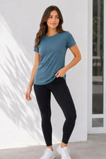 Kadın Basic Tişört Bisiklet Yaka Kısa Kol Günlük Yazlık Slim fit T-Shirt - Füme