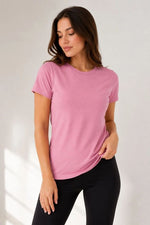 Kadın Basic Tişört Bisiklet Yaka Kısa Kol Günlük Yazlık Slim fit T-Shirt - Pembe