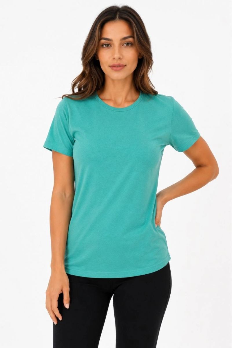 Kadın Basic Tişört Bisiklet Yaka Kısa Kol Günlük Yazlık Slim fit T-Shirt - Su Yeşili