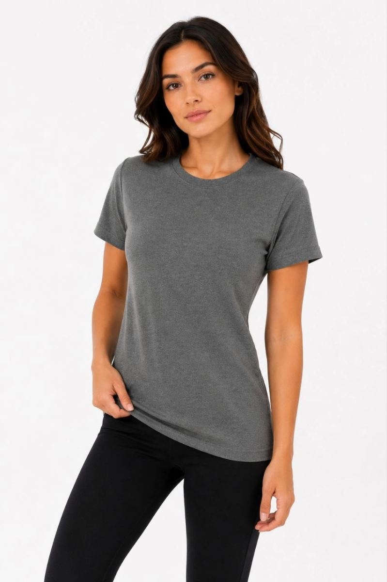 Kadın Basic Tişört Bisiklet Yaka Kısa Kol Günlük Yazlık Slim fit T-Shirt - Antrasit