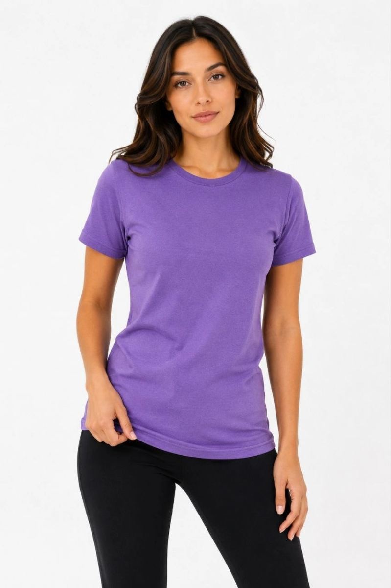 Kadın Basic Tişört Bisiklet Yaka Kısa Kol Günlük Yazlık Slim fit T-Shirt - Mor
