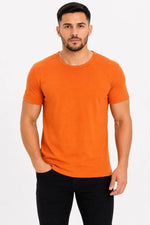 Erkek Basic Tişört Bisiklet Yaka Kısa Kol Günlük Yazlık Slim fit T-Shirt - Turuncu