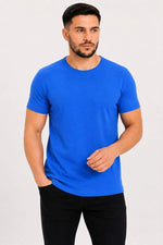 Erkek Basic Tişört Bisiklet Yaka Kısa Kol Günlük Yazlık Slim fit T-Shirt - Saks Mavisi