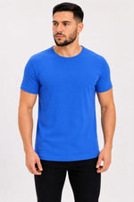 Erkek Basic Tişört Bisiklet Yaka Kısa Kol Günlük Yazlık Slim fit T-Shirt - Saks Mavisi