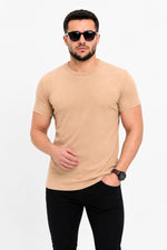 Erkek Basic Tişört Bisiklet Yaka Kısa Kol Günlük Yazlık Slim fit T-Shirt - Bej