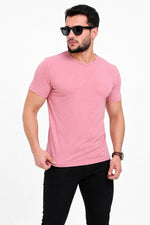 Erkek Basic Tişört Bisiklet Yaka Kısa Kol Günlük Yazlık Slim fit T-Shirt - Pembe