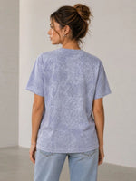 Kadın Yıkamalı Washed Effect Tişört Bisiklet Yaka Sokak Stil Kısa Kol T-Shirt - Gri