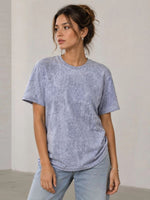Kadın Yıkamalı Washed Effect Tişört Bisiklet Yaka Sokak Stil Kısa Kol T-Shirt - Gri