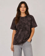 Kadın Yıkamalı Washed Effect Tişört Bisiklet Yaka Sokak Stil Kısa Kol T-Shirt - Siyah