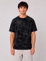 Erkek Yıkamalı Washed Effect Tişört Bisiklet Yaka Sokak Stil Kısa Kol T-Shirt - Siyah