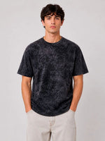 Erkek Yıkamalı Washed Effect Tişört Bisiklet Yaka Sokak Stil Kısa Kol T-Shirt - Siyah